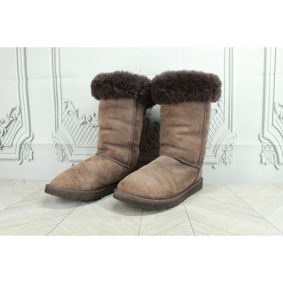 UGG Australia Classic Tall 5815 Brown Suede Shearling Lined Winter Boots Size 7 - Picture 2 of 9